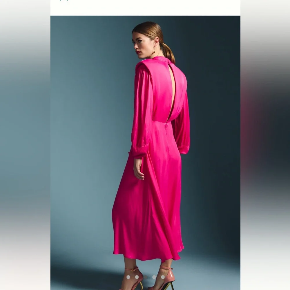 Farm Rio Anthropologie Cutout Long Sleeve Maxi Dress Hot Pink Womens Size XS New - Picture 3 of 9